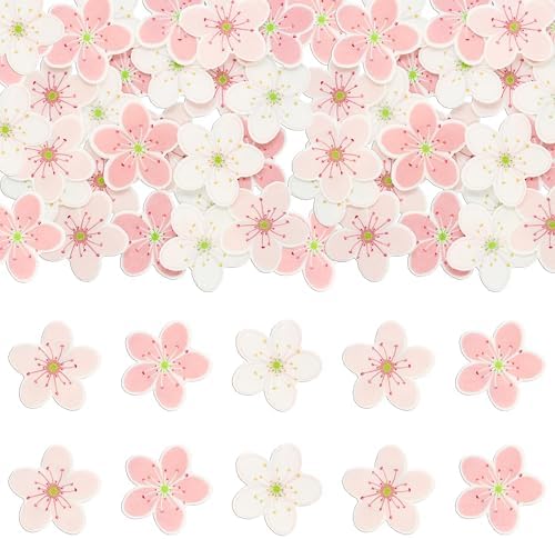 Gyufise 54Pcs Edible Flowers Cake Decorations Pink Edible Cherry Blossoms Cupcake Toppers Wafer Paper Flowers Cupcake Picks for Baby Shower Kids Birthday Party Food Decorations Supplies Multi