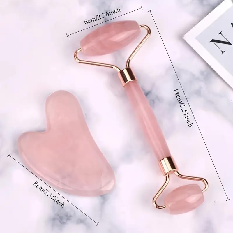 2pcs Jade Facial Roller & Scraping Set - Natural Stone Beauty Massage Tool Set for Face, Eyes, Neck - Unscented, Manual Treatment, No Batteries Required