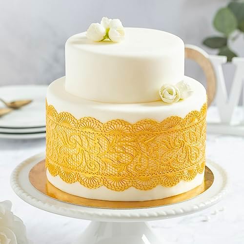 Premade Cake Lace - GOLD - Ready to Use Edible Cake Lace Decoration - Sugar Decorations for Cakes - Edible Ribbon - Incl.3 pieces