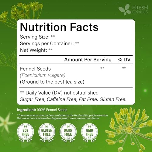 FreshDrinkUS, Premium 135 Fennel Tea Bags, 100% Natural & Pure from Fennel Seeds. Made with Natural Material Tea Bags. No Sugar, No Caffeine, No Gluten, Vegan.