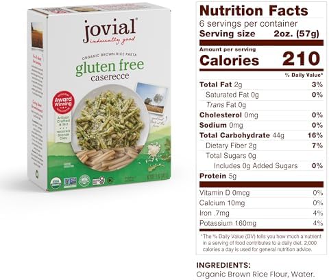 Jovial Whole Grain Brown Rice Pasta Variety Pack (Rigate, Fusilli, Caserecce) - Whole Grain Pasta, Organic Pasta, Gluten Free, Dairy Free, Brown Rice Pasta, Made in Italy - 12 Oz, 3 Pack