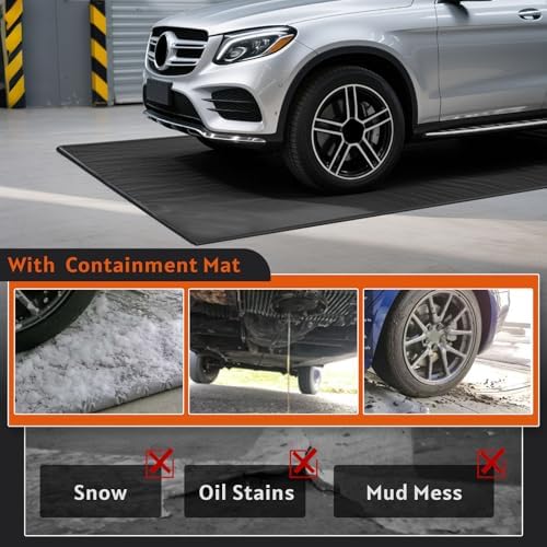 Garage Floor Containment Mat 8'6" x 22', Extra Thick PVC Parking Mat with 1.2" Raised Edges, Non-Slip Waterproof Floor Protector for Snow, Rain & Mud, Easy Clean, Fits Full-Size SUVs & Trucks