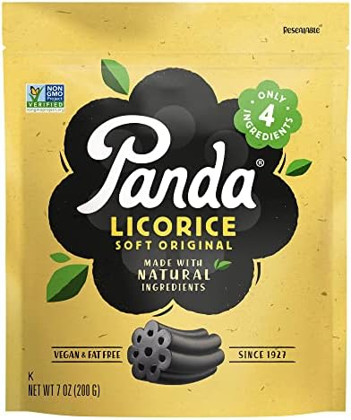Panda ® | Natural Soft Original Licorice | Pure Panda Black Licorice Candy Made with Only 4 Natural Ingredients | Non-GMO Project verified | Vegan & Fat Free | 200 G - 7 OZ x 8 – Resealable Bags Pack