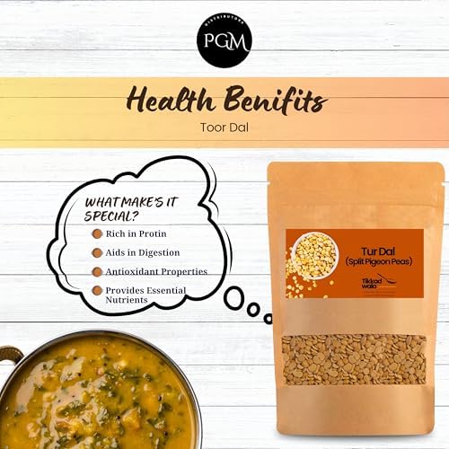 TIKKAD WALA Organic Toor Dal – Unpolished, Non-GMO, 1.10 lbs (Pack of 2) | A+ Quality Split Pigeon Peas | High Protein, Gluten-Free, USDA Compliant | Indian Cooking Lentils