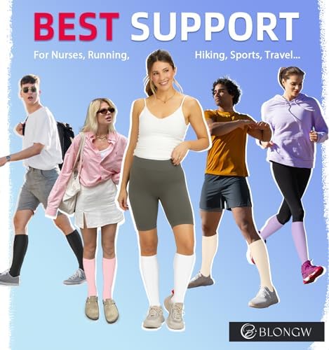 Compression Socks for Women & Men Circulation (4 Pairs) 15-20 mmHg is Best Support for Nurses Running Hiking Travel