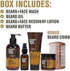 Every Man Jack Beard Essentials Gift Set for Men – Complete Routine with 5 Full-Size Essentials – Sandalwood Scent - Beard & Face Wash, Lotion, Oil, Butter & Comb