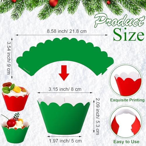 Vesici 100 Pcs Valentine's Day Cupcake Liners Red Cupcake Wrappers Baking Cups Disposable Liners Muffin Paper Wraps for Valentines Wedding Birthday Party Supplies(Red, Green)