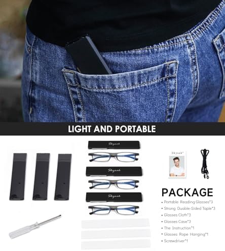 3 Pack Ultra thin Lightweight Folding Reading Glasses Women Men TR90 Blue Light Blocking Anti UV/Eyestrain Foldable Compact Computer Readers Portable Unique Stretchable Slim Flat case Gunmetal +1.5