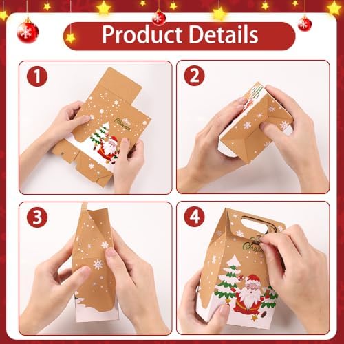 Vellibring 24PCS Christmas Kraft Candy Boxes, Kraft Paper Cookies Candy Treat Boxes Bags for Christmas Gift Wrapping Boxes Xmas Party Supplies Decorations