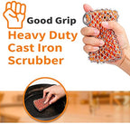 Herda 316L Cast Iron Scrubber Cleaner, Large Cast Iron Chain Mail Scrubber - Chainmail Scrubber Sponge - Metal Skillet Scrubbing, Wok, Dutch Oven Cleaning Kit-Detachable