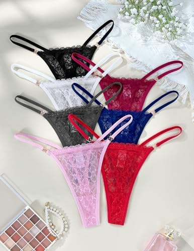 Thongs for Women G String Sexy Lace No Show Underwear Low Rise T-Back Breathable Panties