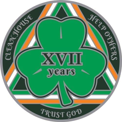 MYRECOVERYSTORE Green Shamrock Recovery Medallion in Years 1-50 Serenity Prayer in Gaelic on Rear