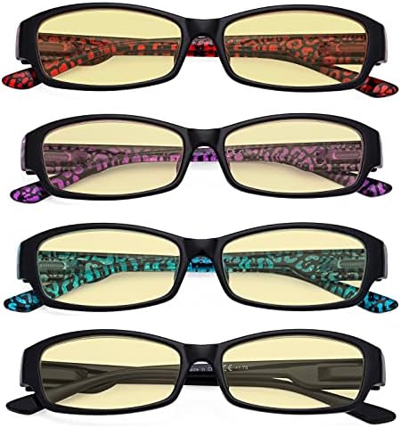Eyekepper 4-pack Reading Glasses Blue Light Blocking for Women Yellow Tinted +2.00