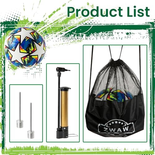 ZWAW Size 5 Soccer Ball, Waterproof PU Leather, Official Match Ball, with Pump & Needles