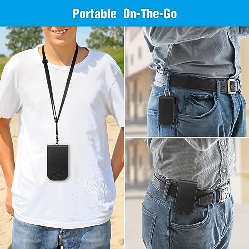 MEDMAX PU Leather Protective Case with Detachable Hanging Lanyard for Freestyle Libre 3 2 / Libre Reader, Lightweight Shockproof Diabetic Storage Neck Sling Carrying Case with Carabiner Clip (Black)