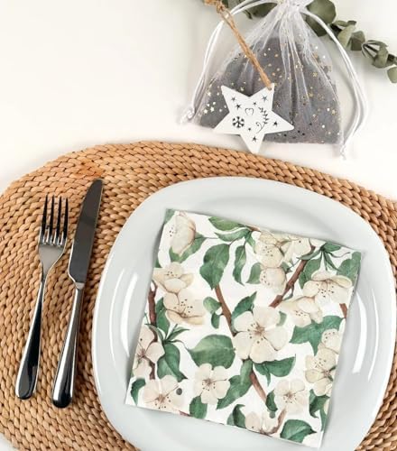 AM Décor - 20 Count Soft 3-Ply Decoupage Luncheon Paper Napkins -13" x 13" (Unfolded) (Spring Apple Blossom)