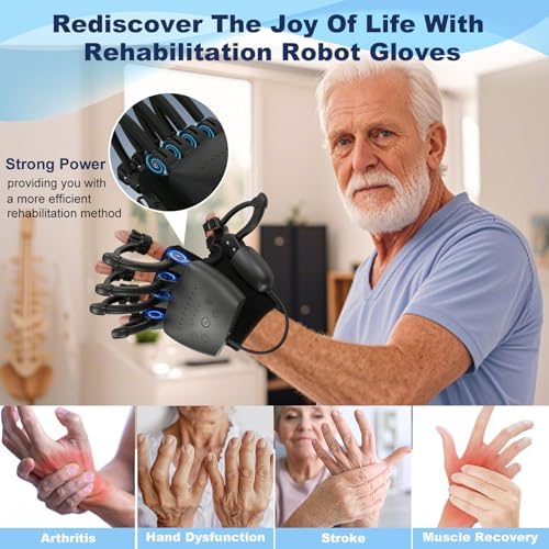 Upgrade Rehabilitation Robot Gloves for Stroke Hemiplegia Recovery, Portable Robotic Hand Glove for Stroke Rehab, Adjustable Strength, 4 Mode (Rechargeable with Mirror Training, Left Hand-L)