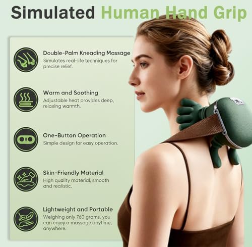 Neck Massager with Heat, 2026 New Electric Shiatsu Neck and Back Massager, Deep Tissue with Heating and Traction Function, Rechargeable USB-C, Real Hands Massage for Back, Shoulder
