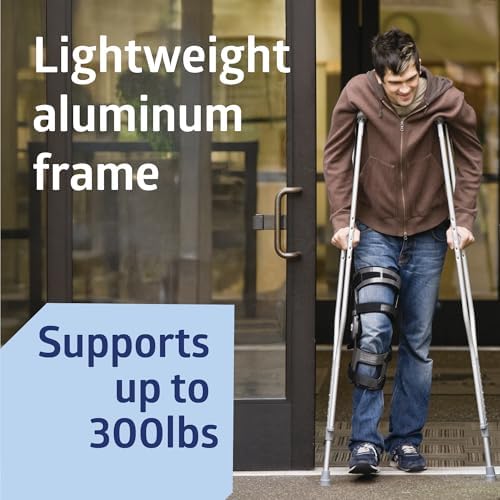 Medline Aluminum Crutches for Kids, Adults, & Seniors, Walking Aid for Reliable Balance, Comfortably Holds 300 LBS, Fits Patients Between 5'10" to 6'6" Tall