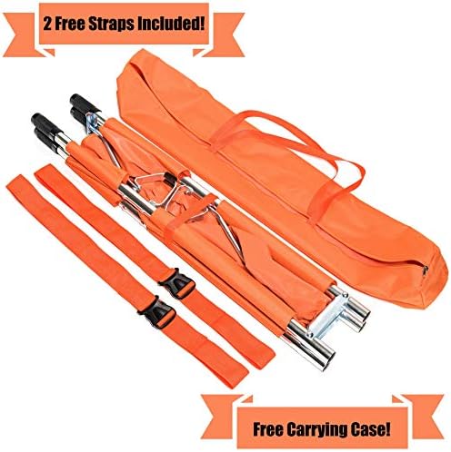 Folding Stretcher Made from Top Grade Aluminum Alloy Gurney Stretcher with Heavy Duty Handles Medical Stretcher with Rubber Feet Portable Stretcher for Patient Transport (Orange)