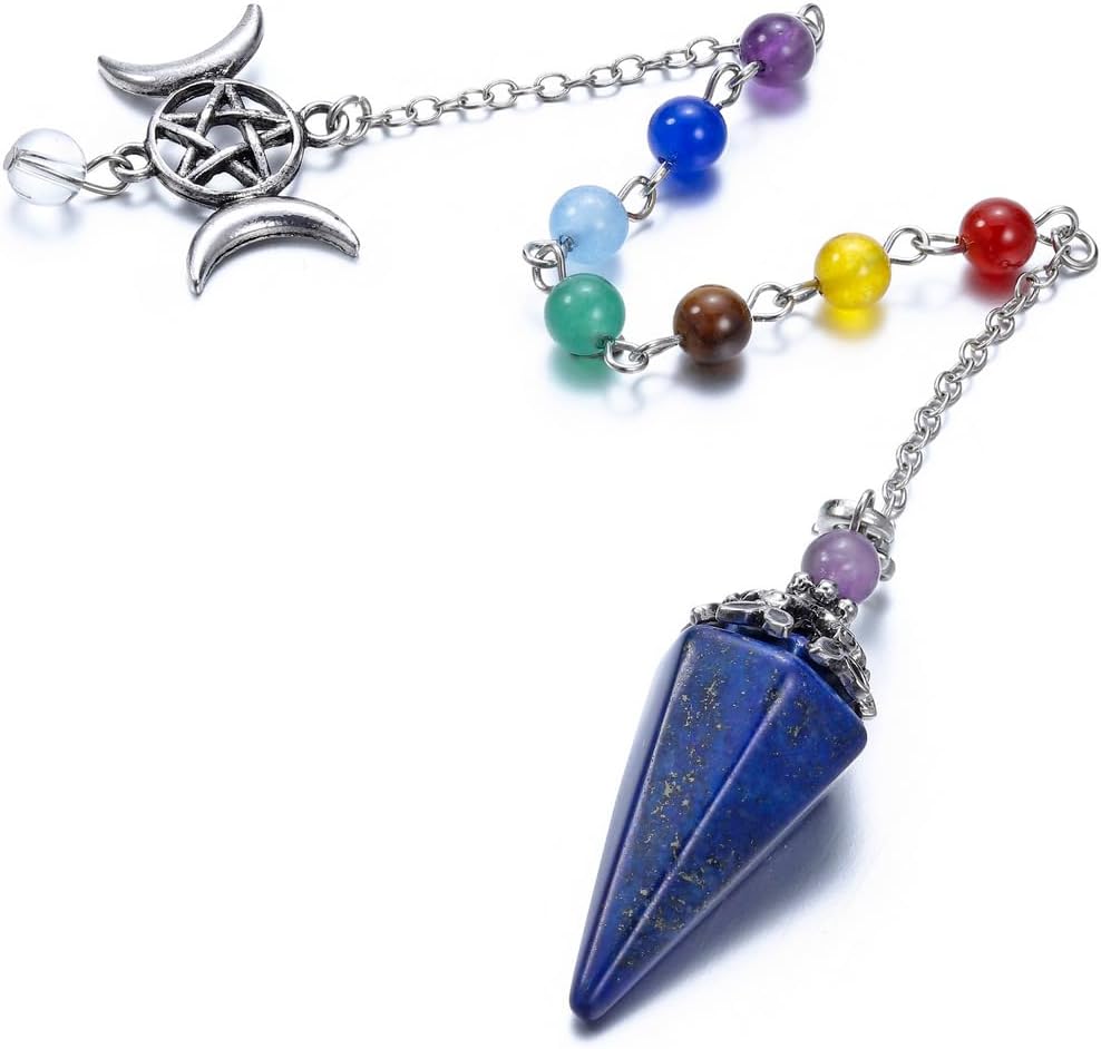 CrystalTears Lapis Lazuli Healing Crystals Pendulum Natural Crystal Stone Point Pendulums for Dowsing Meditation Divination Tool Spiritual Crystal Gifts for Witchcraft Crystal Grid Positive Energy