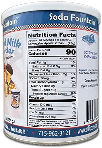 Soda Fountain Malted Milk Powder 1 lb. Canister - Malt Powder for Ice Cream and Baking