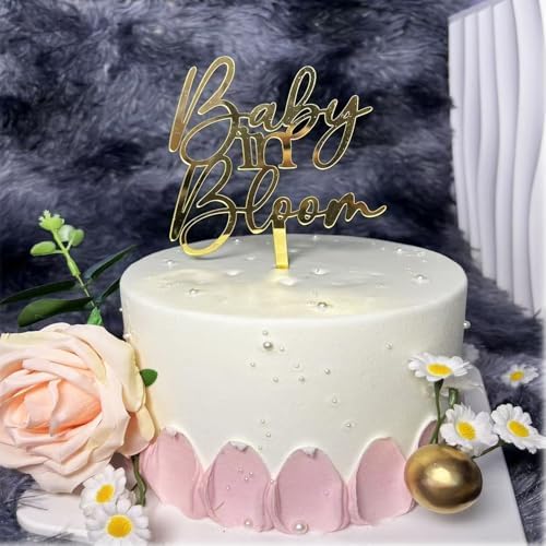 Baby in Bloom Gold Acrylic Cake Topper,Baby Shower Cake Sign-Pregnancy Reveal,Birth Announcement,Custom Baby Cake Topper