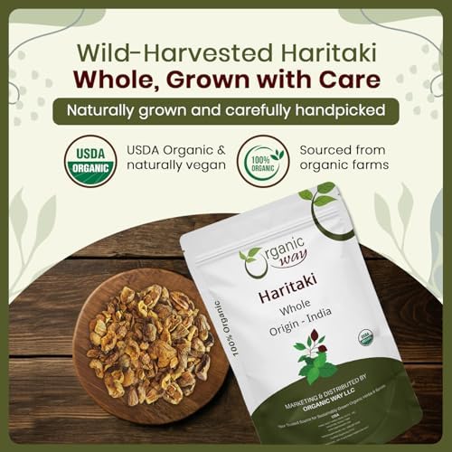 Organic Way Haritaki Whole (Chebulic Myrobalan) | Terminalia Chebula (Yellow Myrobalan) | Kosher & USDA Certified | Vegan, Non-GMO & Gluten Free | 100% Raw from India (4 oz - 1/4 lbs)