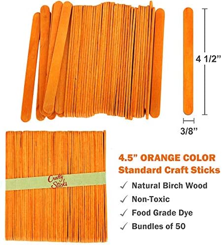 200 Pack 4.5 Inch Orange Popsicle Sticks, Wood Craft Sticks for Crafts, Learning and STEM Basics