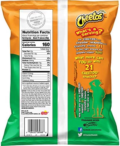 Cheetos Crunchy Cheddar Jalapeño Cheese Flavored Snacks, 8.5 Oz