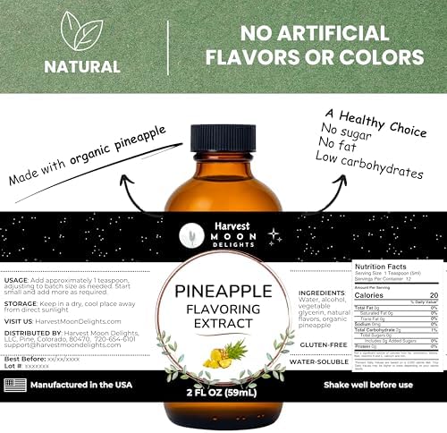 Natural Pineapple Extract for Baking, Drinks, Ice Cream and Candy - 2 Oz - Water-Soluble - Harvest Moon Delights