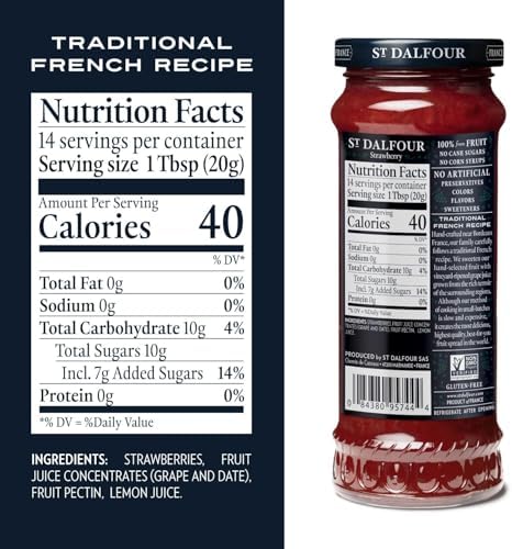 St. Dalfour Strawberry Fruit Spread - 10oz - 100% from Fruit, No Artificial Ingredients, Non-GMO, No Cane Sugars, All Natural, Made in France