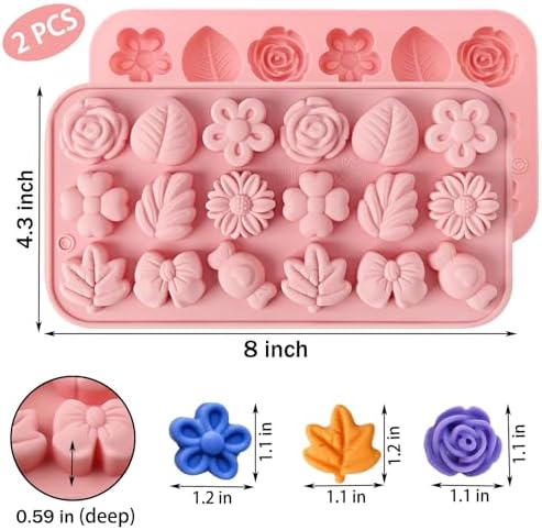 2PCS Flower Silicone Molds, 3D Daisy Rose Leaf Candy Chocolate Molds, Fondant Mold for Cake Cupcake Decorating, DIY Chocolate, Gummies, Jello, Desserts, Soap, Crafts