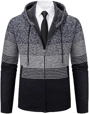 Mylldey Mens Hoodies Knit Sweater, Full Zip Fleece Lined Cardigan Sweaters Casual Regular Fit Knit Hooded Men Sweater Jacket