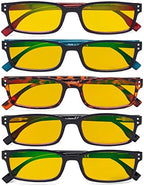 Eyekepper 5 Pack Blue Light Filter Glasses Classic Rectangular Computer Reading Glasses Amber Tinted +0.75