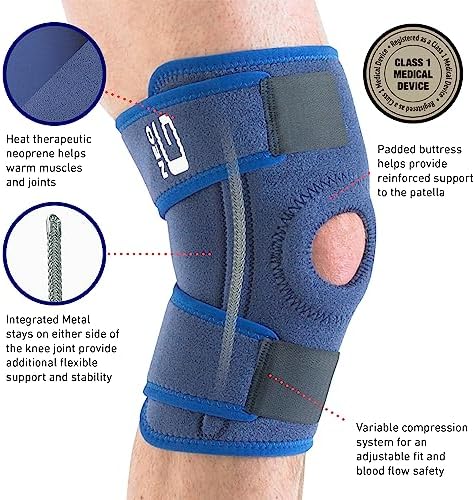 Neo-G Open Knee Brace - Knee Support for Patella Injuries, Joint Pain, Miniscus Tear, Rehabilitation, Sporting Injuries. Metal Side Stabilizers - Left or Right Knee - Class 1 Medical Device