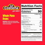 La Costeña Whole Pinto Beans - Ready-to-Eat Canned Pinto Beans for Mexican Food, Vegetarian Chili Ingredients, Bean Dip, Bean Burger, Burrito & Vegan Protein Salad - 19.75 oz, 12 Pack Canned Food