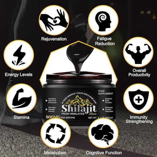 Himalayan Shilajit Resin 800 Mg, Shilajit Pure Himalayan Organic Pure Shilajit with Humic Acid Fulvic Acid & 85+ Trace Minerals Complex Supplement Gel for Energy & Immune Support Men & Women (60g)