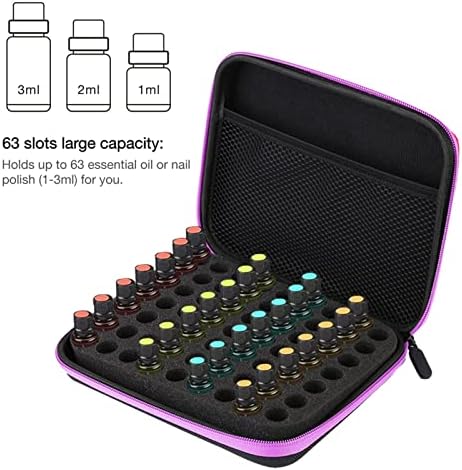 OUKENS Essential Oil Carrying Case, 1-3ml 63 Slots Hard EVA Shell Essential Oils Storage Organizer Bag with Foam Insert and Carrying Handle (Purple)