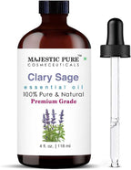 Majestic Pure Essential Oil with Glass Dropper - 100% Pure and Natural - Essential Oils for Diffuser, Aromatherapy, Soap and Candle Making, Clary Sage Essential Oil, Clary Sage Oil, 4 Fl Oz