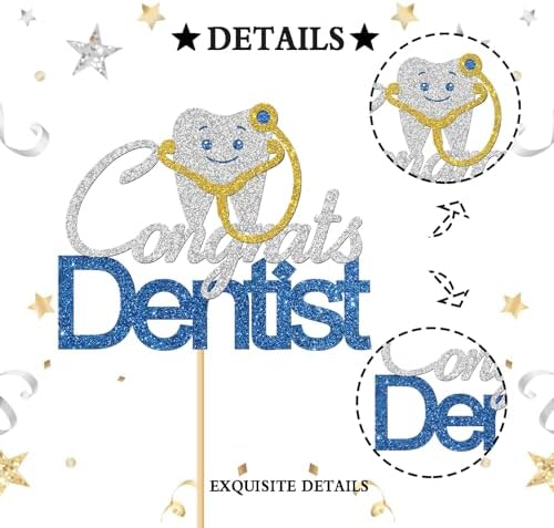 Congrats Dentist Cake Topper Congrats Doctor Grad Cake Decor Holy Molar You Did It It's Dr Medical School Graduation Party Decor Supplies Silver & Blue Glitter