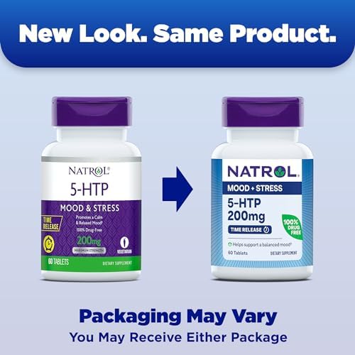 Natrol 5-HTP 200mg Dietary Supplement to Support a Balanced Mood, 60 Time Release Tablets, 60 Day Supply