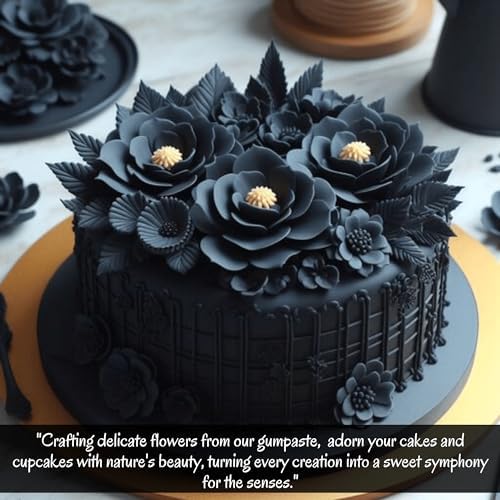 Confect Black Gum Paste for Cake Decorating – 8.8 oz | Premium Edible Sugar Paste for Making Elegant Roses, Ruffles, Leaves & Halloween Cake Decorations | Soft, Flexible Fondant for Flowers & Designs | Vegan, Gluten-Free, Nut-Free, Soy-Free- 8.8 Oz