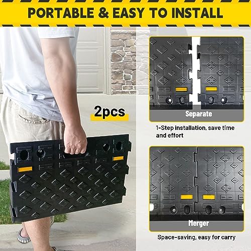 4" High 2 PCS Portable Car Curb Driveway Ramps, Heavy Duty Plastic Threshold Ramp for Wheelchair, Steps, Bikes, Motorcycles, Load Capacity 6600 LBS