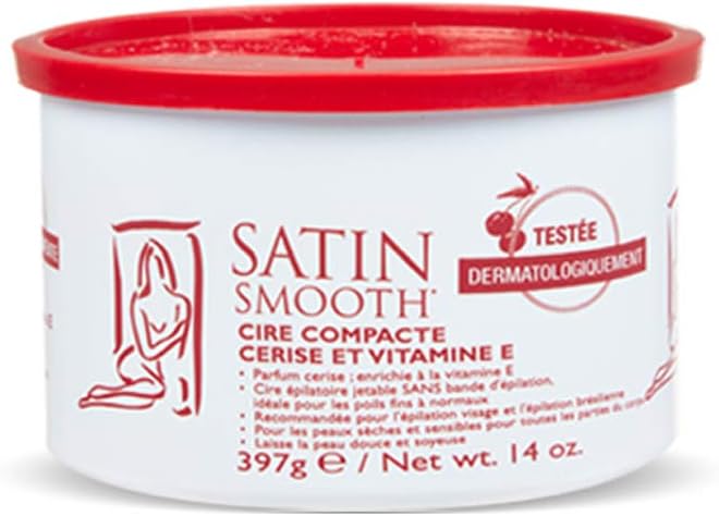 Satin Smooth Wild Cherry Hard Wax with Vitamin E, Hair Removal Wax for Sensitive Skin, Ideal for Bikini, Brazilian, and Body Waxing, 14oz