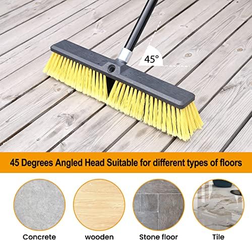 18 Inches Push Broom Outdoor- Heavy Duty Broom with 63" Long Handle for Deck Driveway Garage Yard Patio Concrete Floor Cleaning