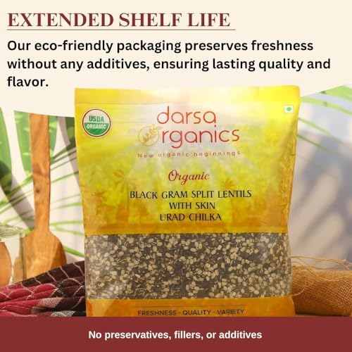 Darsa Organics Split Urad Dal (Chilka) 2lb - Organic Black Gram Lentils with Skin - USDA Certified, Non-GMO Protein-Rich Lentils for Indian Cooking, Soups, Stews & Salads