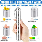 Vesici 2 Pack Metal Weekly Pill Organizer Travel Pill Container with Keychain 7 Day Weekly Waterproof Small Capsules Holder Case Box Stackable for Women Men Travel Outdoor(Black, Silver)