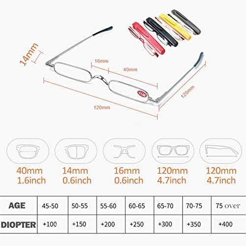 Mini Slim Reading Glasses for Men Women, with Pocket Pen Clip Tube Case