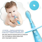 Baby Toothbrush with Suction Base - Gentle Cleaning for Toddler's Self-Brushing Training, Food-Grade Silicone, Extra Soft/Tough Bristles, BPA/Phthalate Free, Anti-chocking/Anti-Fall Design-2 Pack